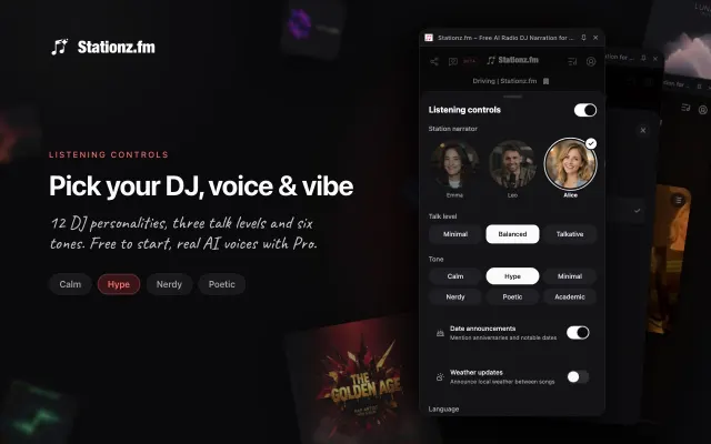 Stationz side panel next to a YouTube playlist